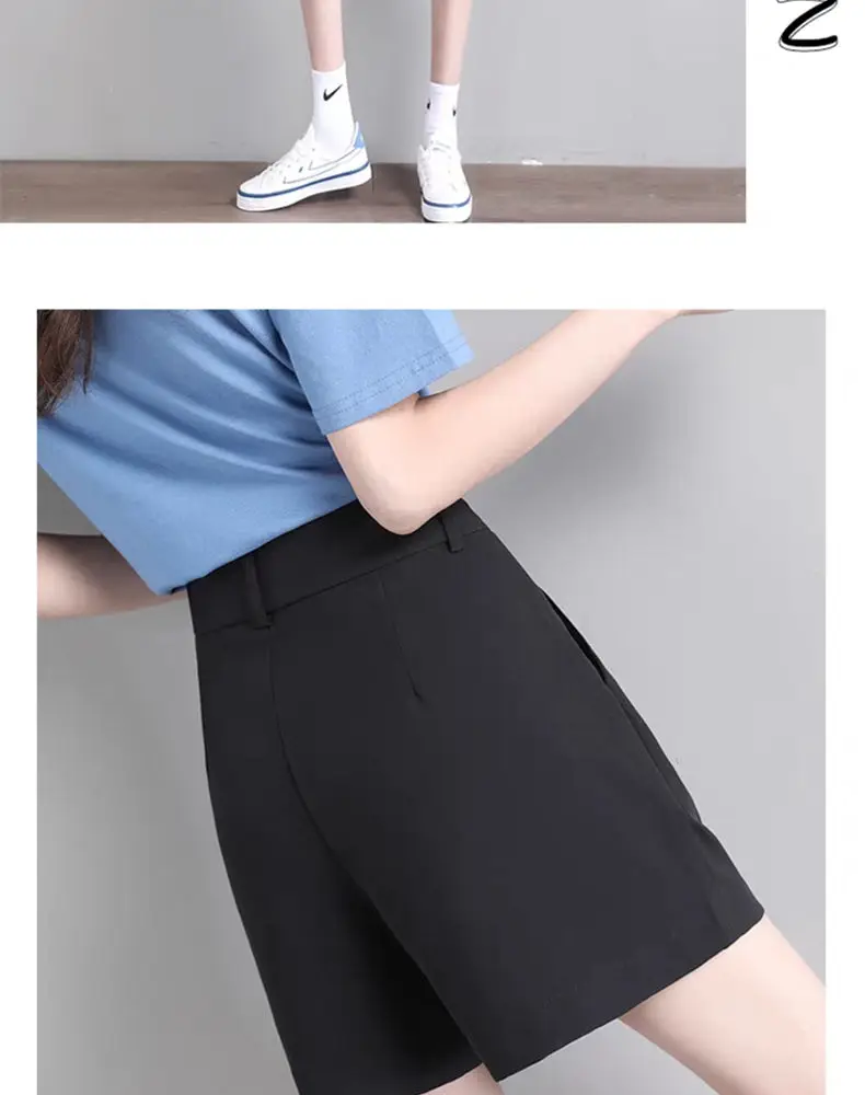 leather shorts 2022 Summer Women's Fashion High Waist Thin Suit Shorts Female Loose Wide Legs Shorts Ladies Solid Color Chiffon Shorts S40 shorts women