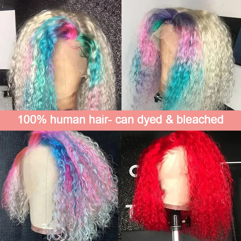 613 Honey Blonde 13x6 HD Lace Frontal Wig Human Hair Curly 10inch Deep Wave Brazilian bob Colored 13x4 Lace Front Wigs For Women 5