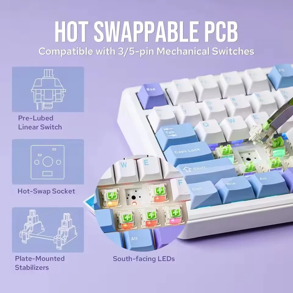 AULA F75 MAX Customized Wireless Tri-mode Mechanical Keyboard Wireless Hot-Swap RGB 75% 80 Keys E-sports Gaming Office Keyboard