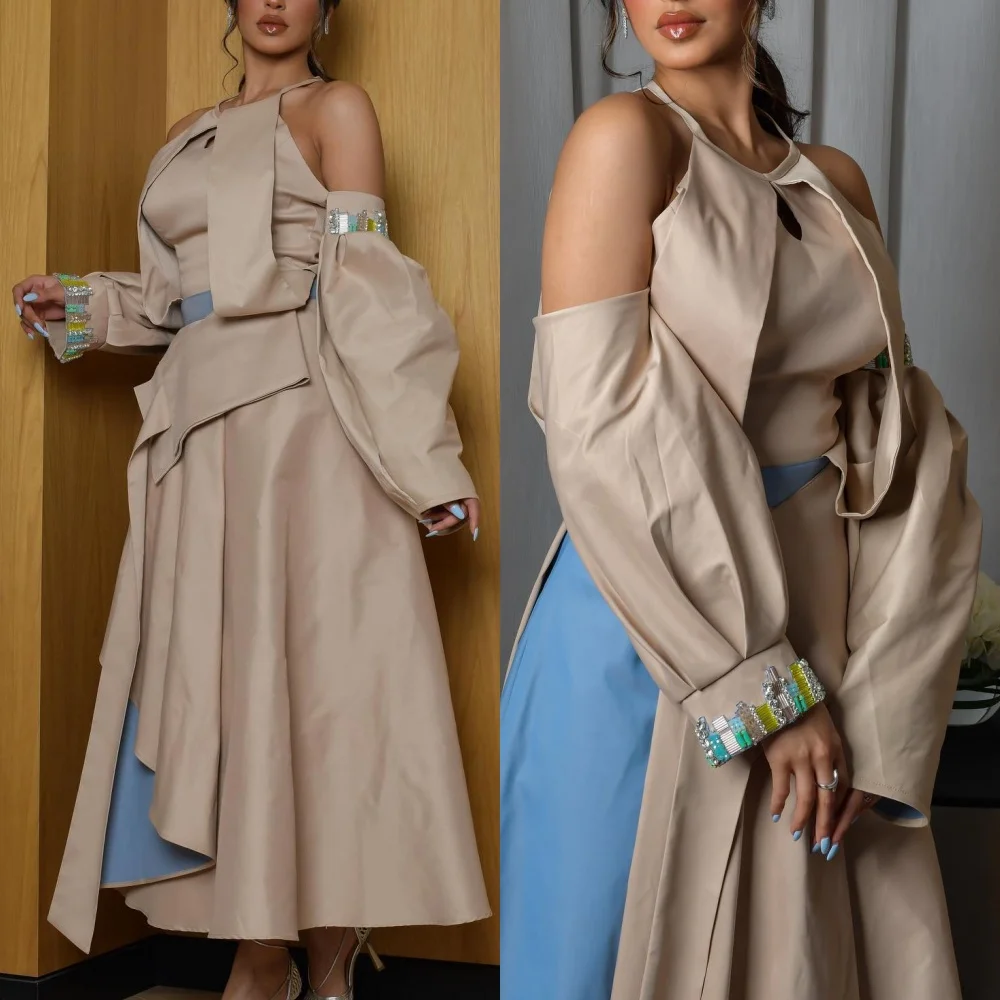 

Retro Off-the-shoulder A-line es Rhinestone Satin Formal Occasion Gown فساتين الحفلات سهره سعوديه formal occas