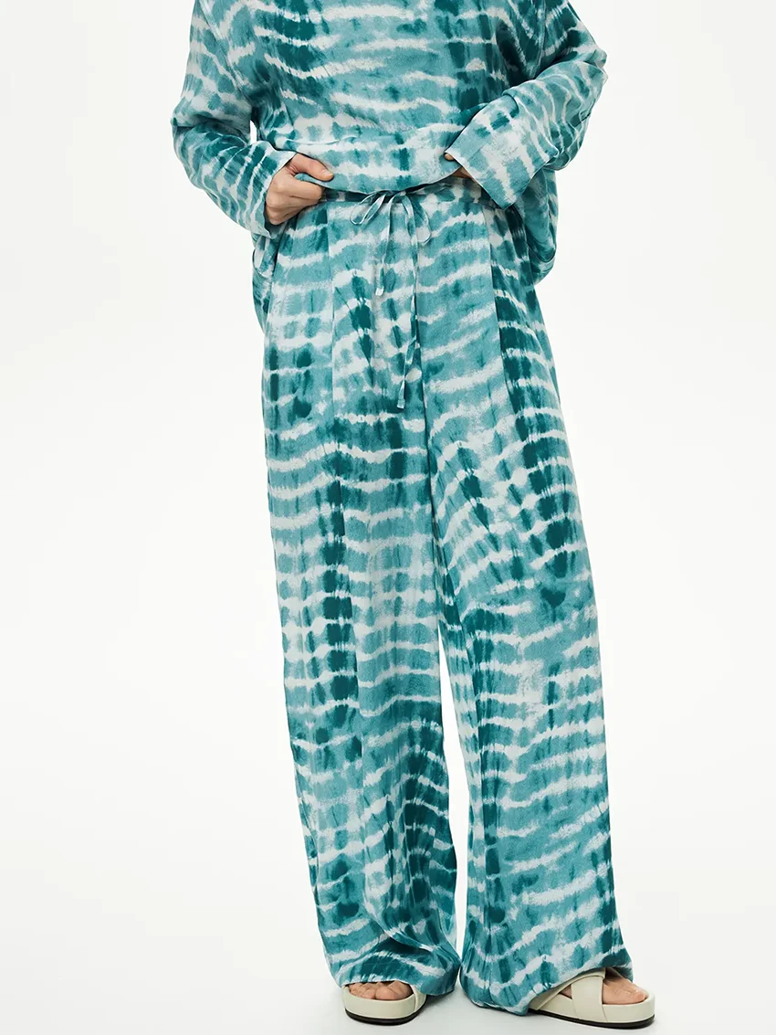 Marthaqiqi Loose Printing Ladies Sleepwear 2 Piece Set O-Neck Pajama Long Sleeve Nightwear Wide Leg Pants Casual Nightgowns Suit