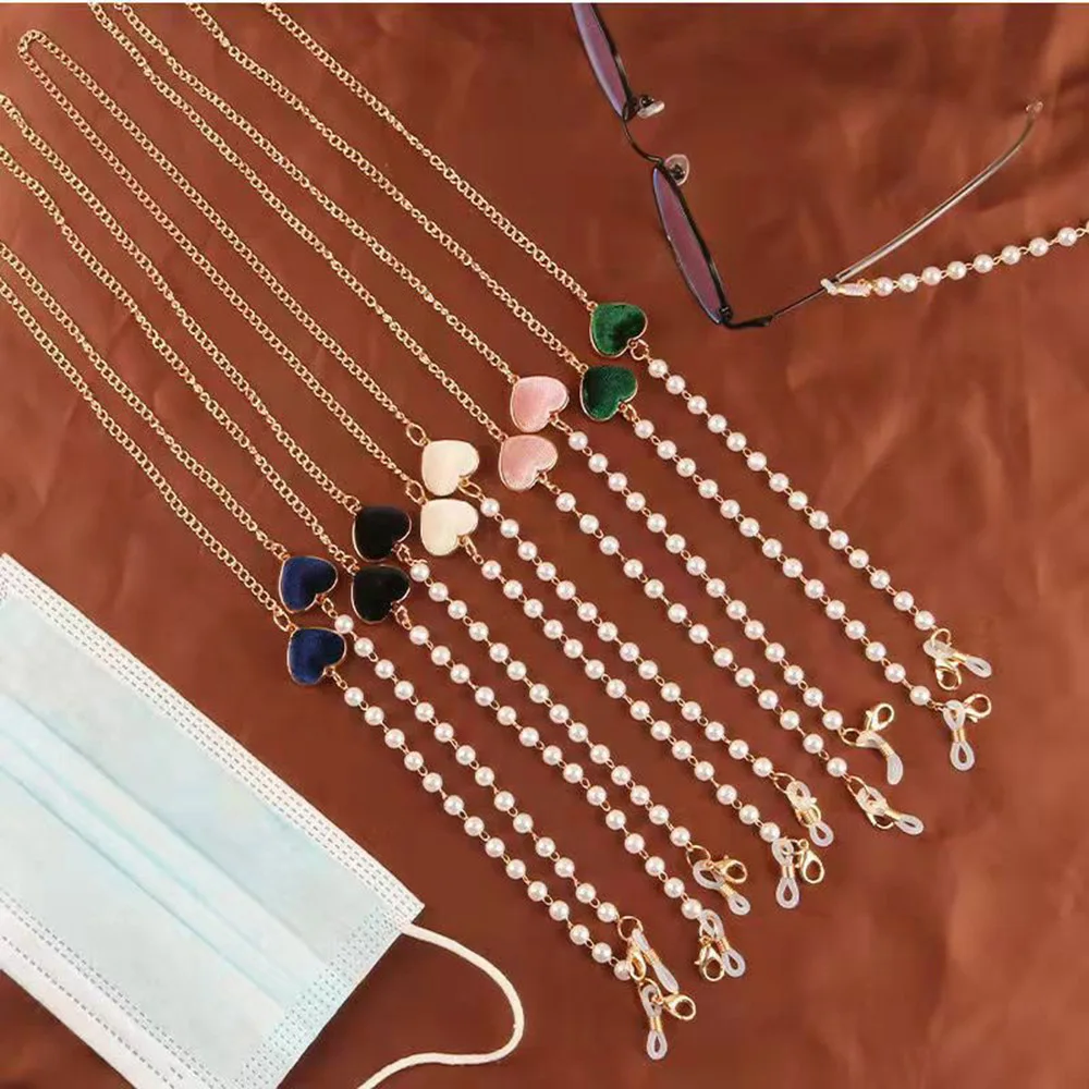 

Double Love Heart Shaped Pearl Glasses Chain Mask Chain Glasses Lanyard Strap Cords Casual Sunglasses Accessories