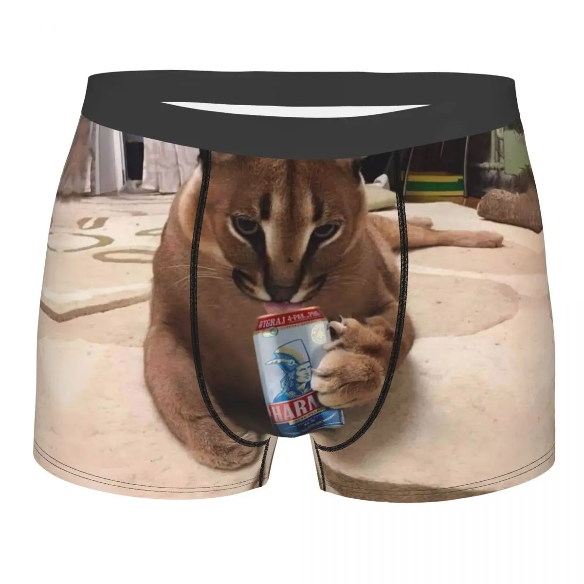

Custom Funny Floppa Drinking Underwear Men Stretch Caracal Cat Boxer Briefs Shorts Panties Soft Underpants For Homme