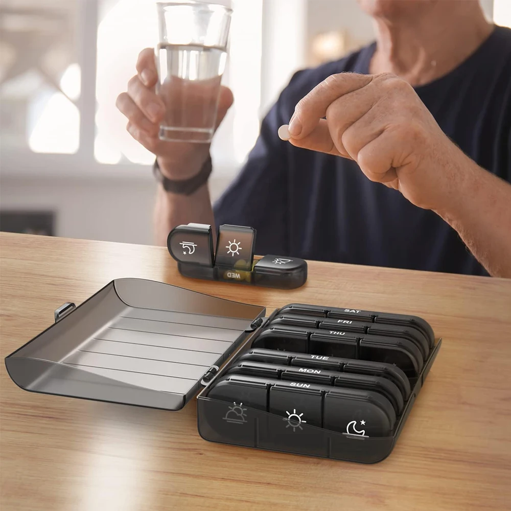 Weekly Pill Organizer 3-Times-A-Day, Portable 7 Day Pill Box Case with Large Separate Compartments to Hold Medication, Vitamins