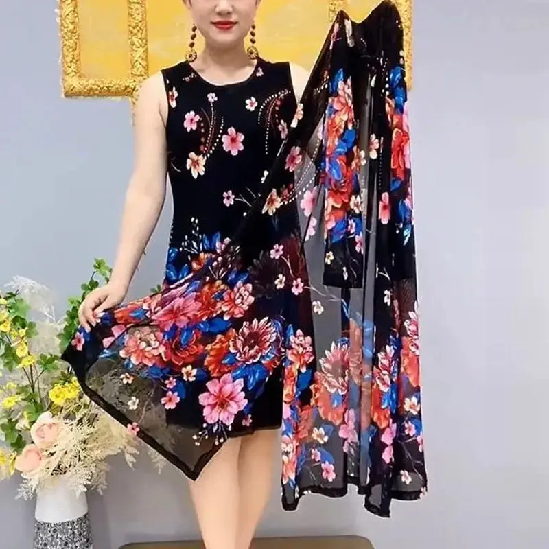 

Women's Summer Floral Suit Jacket Dress Set Female New Fashion Elegant Temperament Blazers Suspender Midi Skirt Two-piece G265