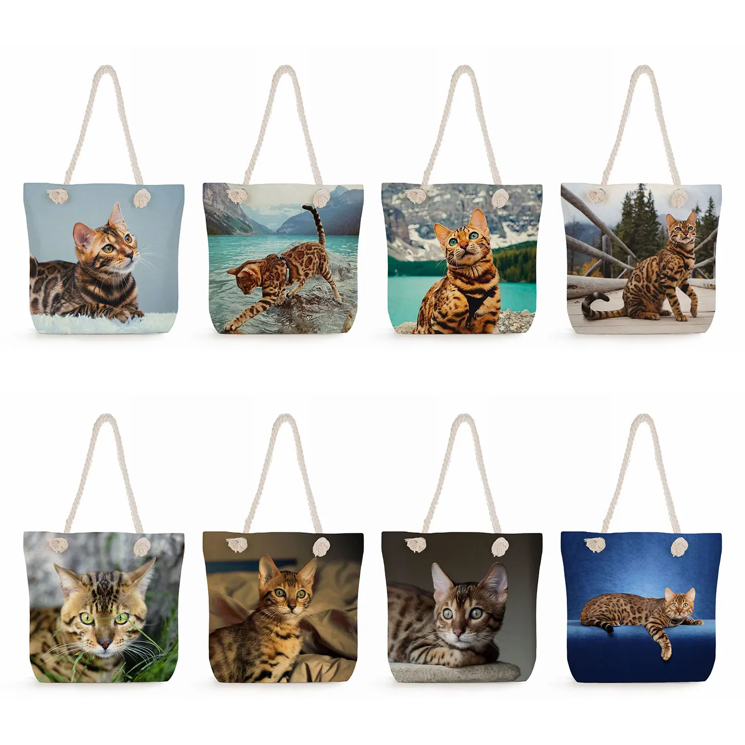 

Bengal Cat Printed Women Shoulder Bag High Capacity Outdoor Casual Female Handbag Beach Travel Tote Bag Eco Friendly Shopper Bag