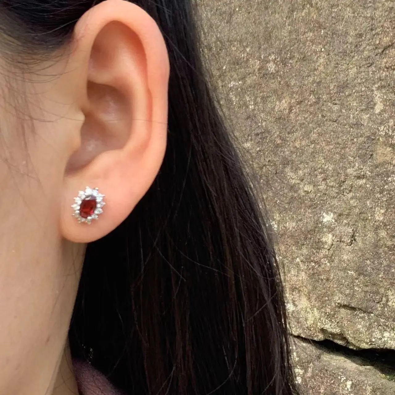 Natural Garnet 925 Sterling Silver Stud Earrings For Women Jewelry Gift Simple Jewelry red Stone