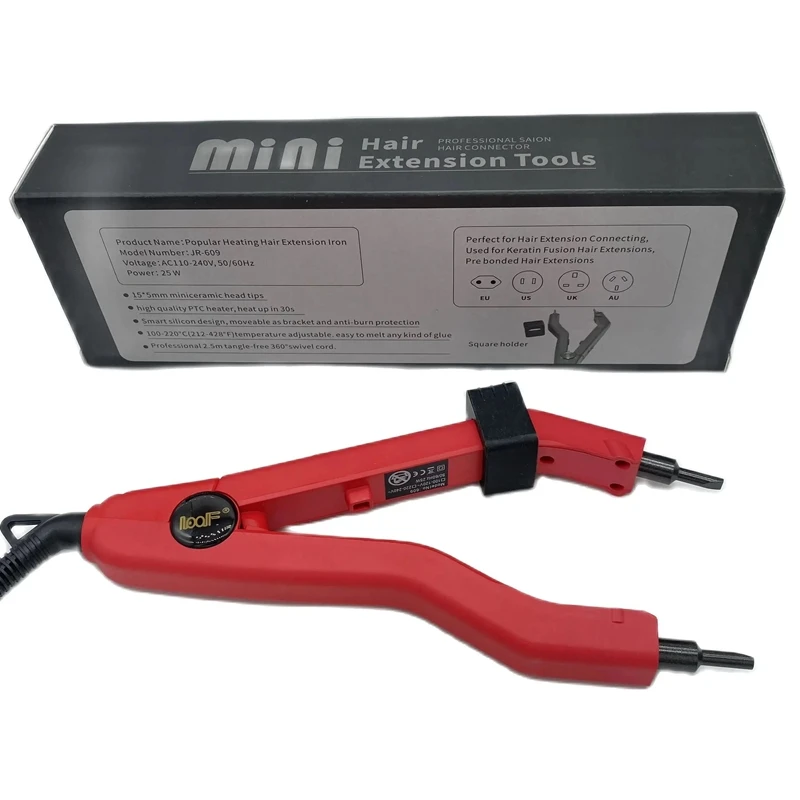 EU plug Red JR609 Quality Black Heat Hair Connector Temperature Controllable Heat Iron Hair Extension Tools Kit hair extension tool