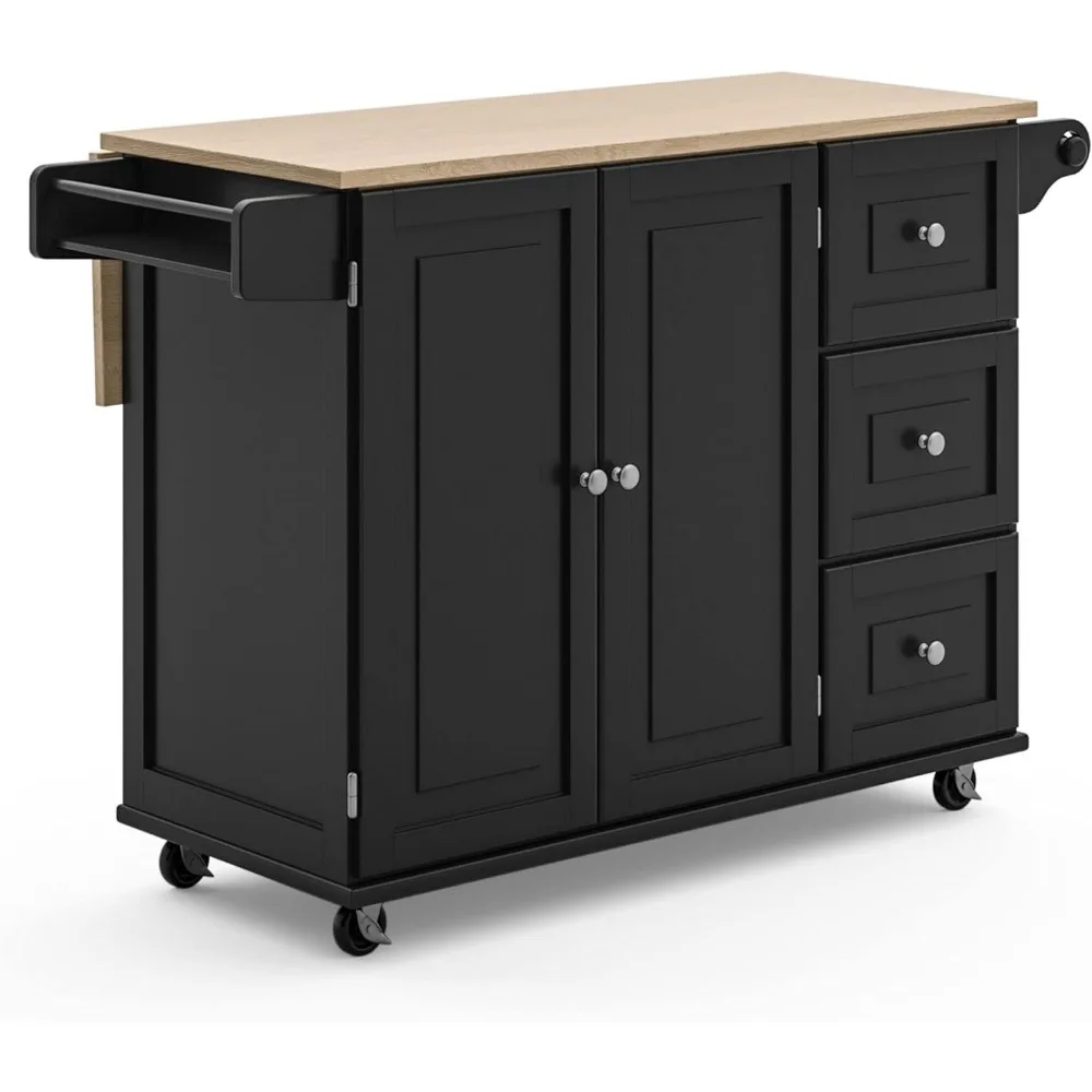 

Homestyles Dolly Madison Kitchen Cart with Wood Top and Drop Leaf Breakfast Bar, Rolling Mobile Kitchen Island 54‘’ Width, Black