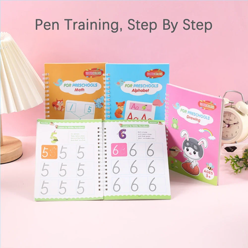 어린이용 마법 추적 워크북, 재사용 가능한 노트 쓰기, 레터링 캘리그라피 세트, 몬테소리 매직 북