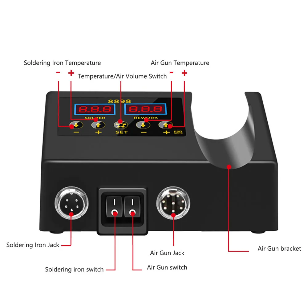 8898 2 In 1 Dual Digital Display Adjustable Temperature Welding Station 220V 110V Mobile Phone Repair Welding Tool Kit