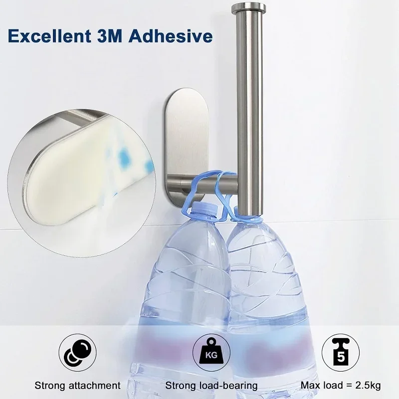 Stainless Steel Toilet Paper Towel Holder Adhesive Bathroom Kitchen Paper Roll Rack No Punch Wall Mount Roll Dispenser