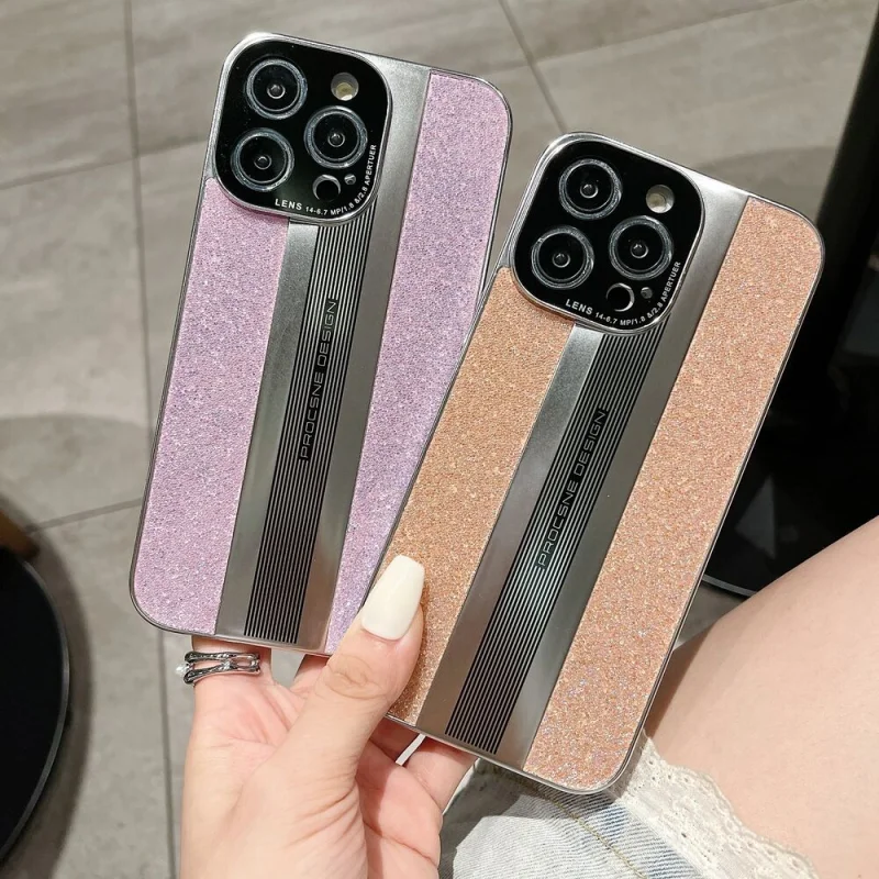 Custodia Per Telefono Con Protezione Per Lenti Glitter Moda Placcatura Di Lusso Per Iphone 14 13 Pro Max Flash Drill Silver Matte Hard Cover Funda