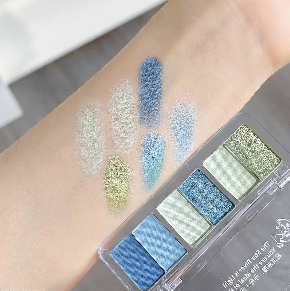 Description Picture 6 of item6 Color Smoke Blue Green Glitter Eyeshadow Palette Brightening Waterproof Matte Shimmer Summer Lying Silkworm Eye Pigment Makeup