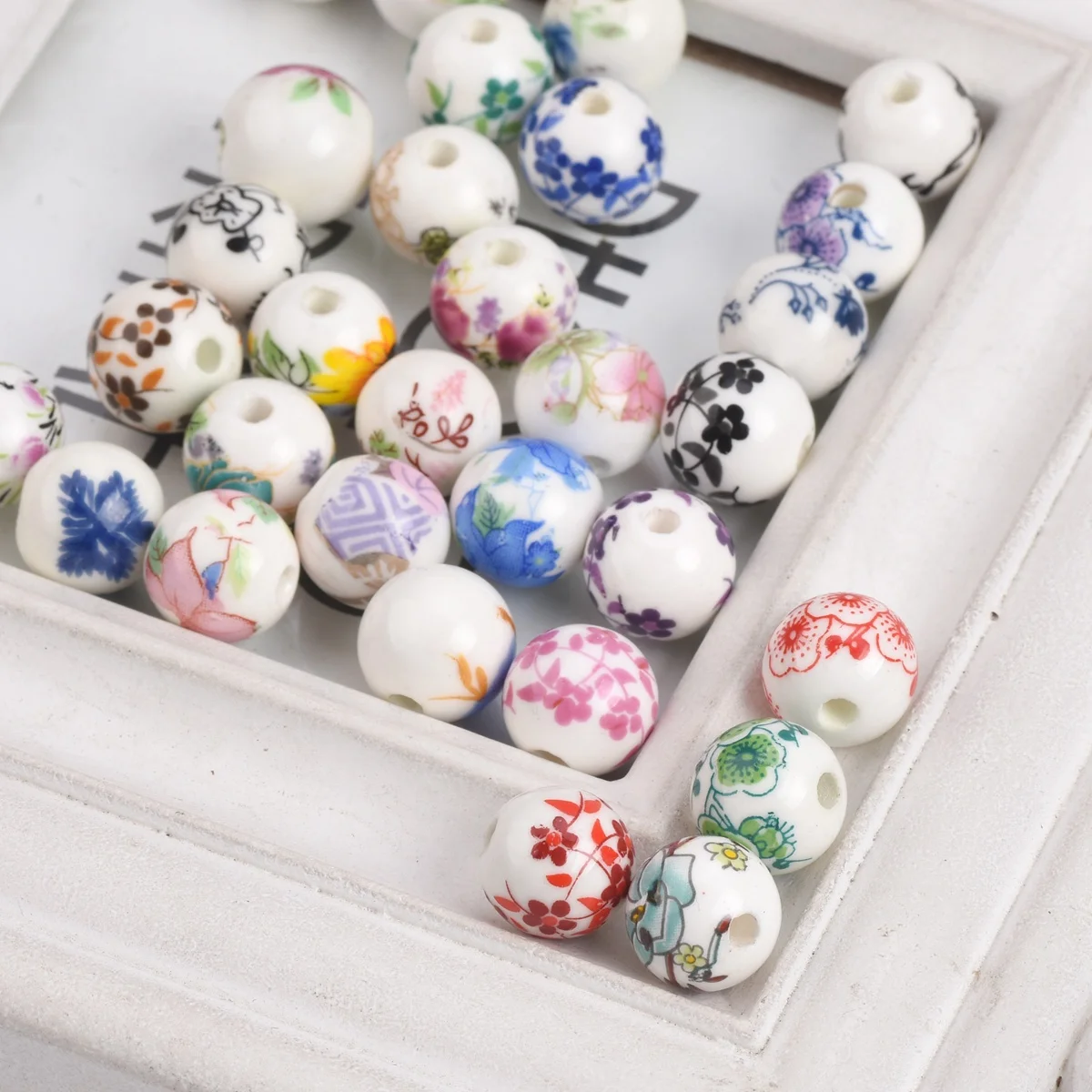 Spacer Beads 10pcs 10mm 12mm Flower Patterns Round Ceramic Porcelain Loose For DIY Crafts Bracelet Jewelry Making 1#~44#
