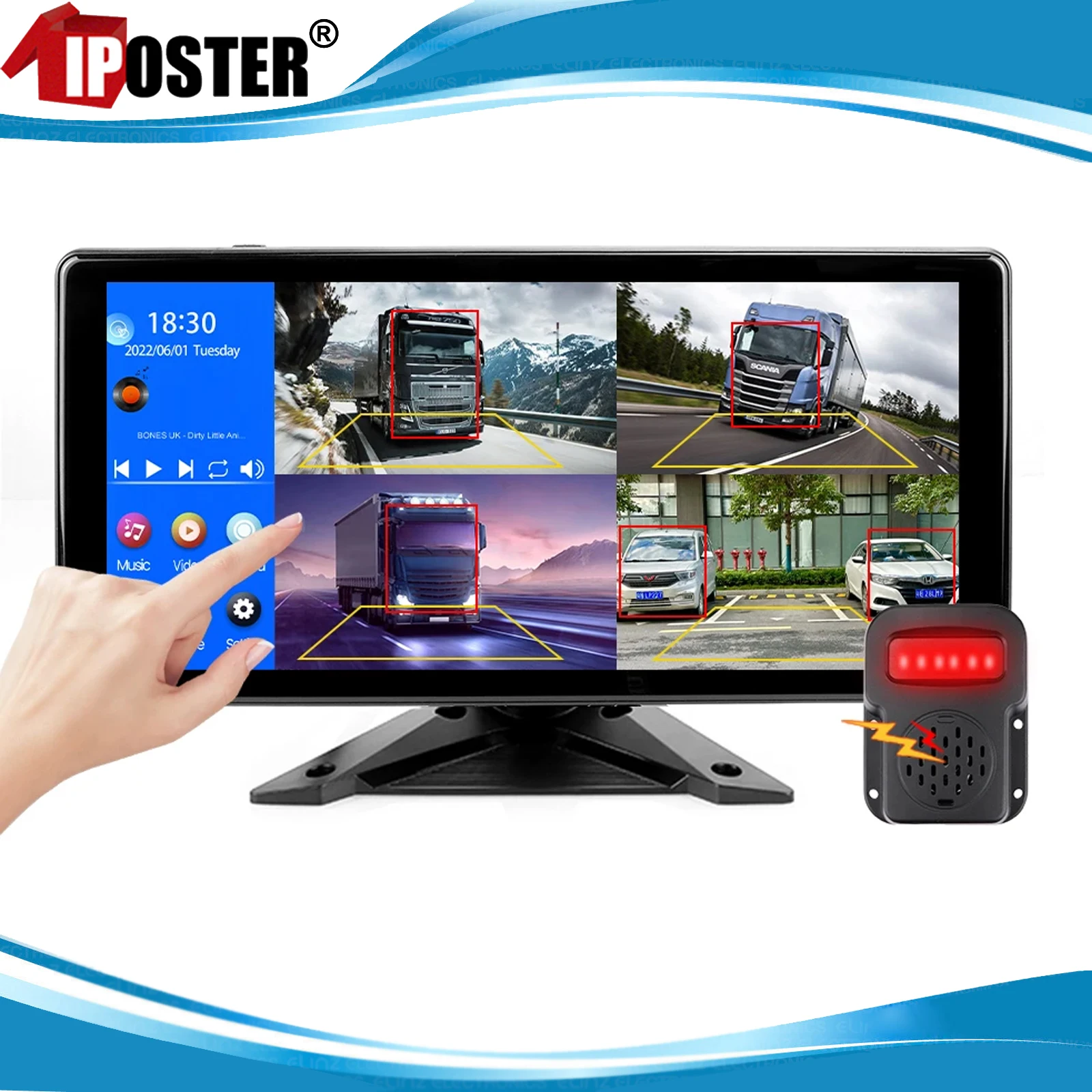 

iPoster 10.36 Inch Touch Screen DVR Monitor 4ch AHD 1080P AI Detection BSD Radar with Alarm Beeper System 12-36v For Truck Rv