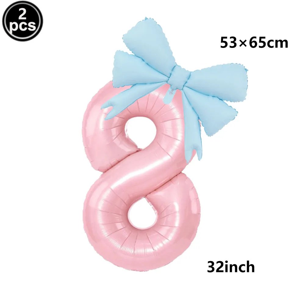 32 Blue, Pink, and Black Number Balloons with Ribbon Bows