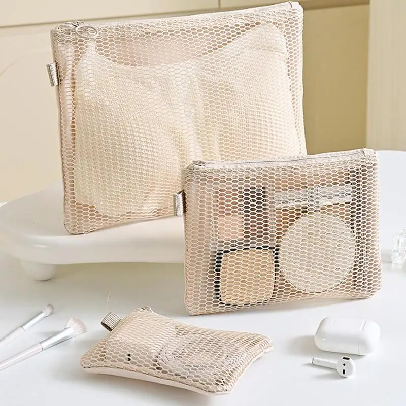 Borse da viaggio per cosmetici, pochette a rete, mini borsa portatile semplice, borsa quadrata multiuso, porta carte con doppia cerniera - immagine 6