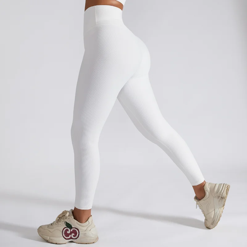 

Seamless Running Sports Fitness Yoga Pants Women Naked Ribbed Hip Lift High Waist Peach Stretch Bubble Butt Slim Workout Legging