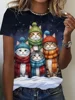 3D Kitten Print Women's T-shirt Everyday Casual Women's Fashion Short Sleeve Women's Loose And Comfortable Christmas Top