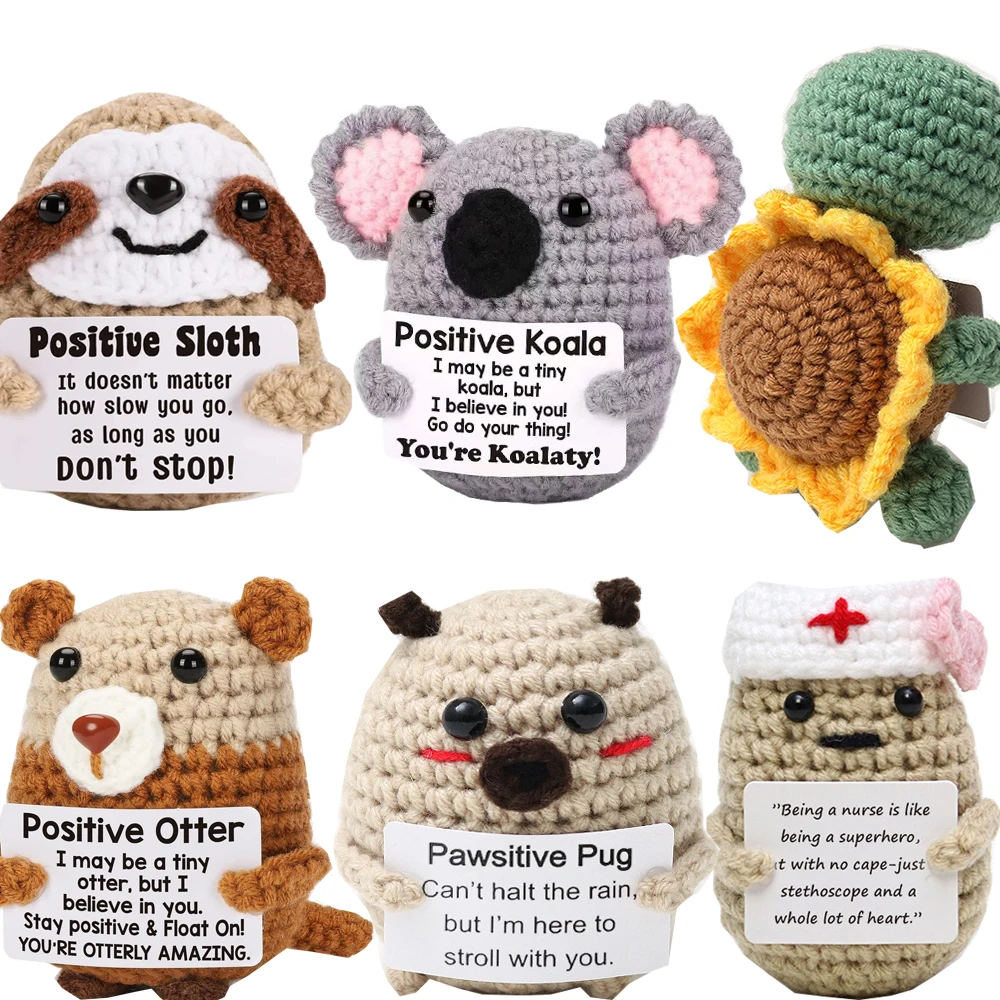 Emotional Support Cat Gift Funny Positive Crochet Cat With Card Positive Gifts | UK