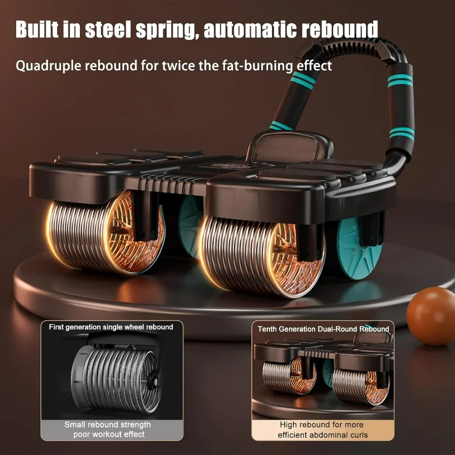 2025 New Ab Wheel Roller with Elbow Support - Automatic Rebound Abdominal Wheel Roller, The Upgraded Four-wheel Abdominal Wheel