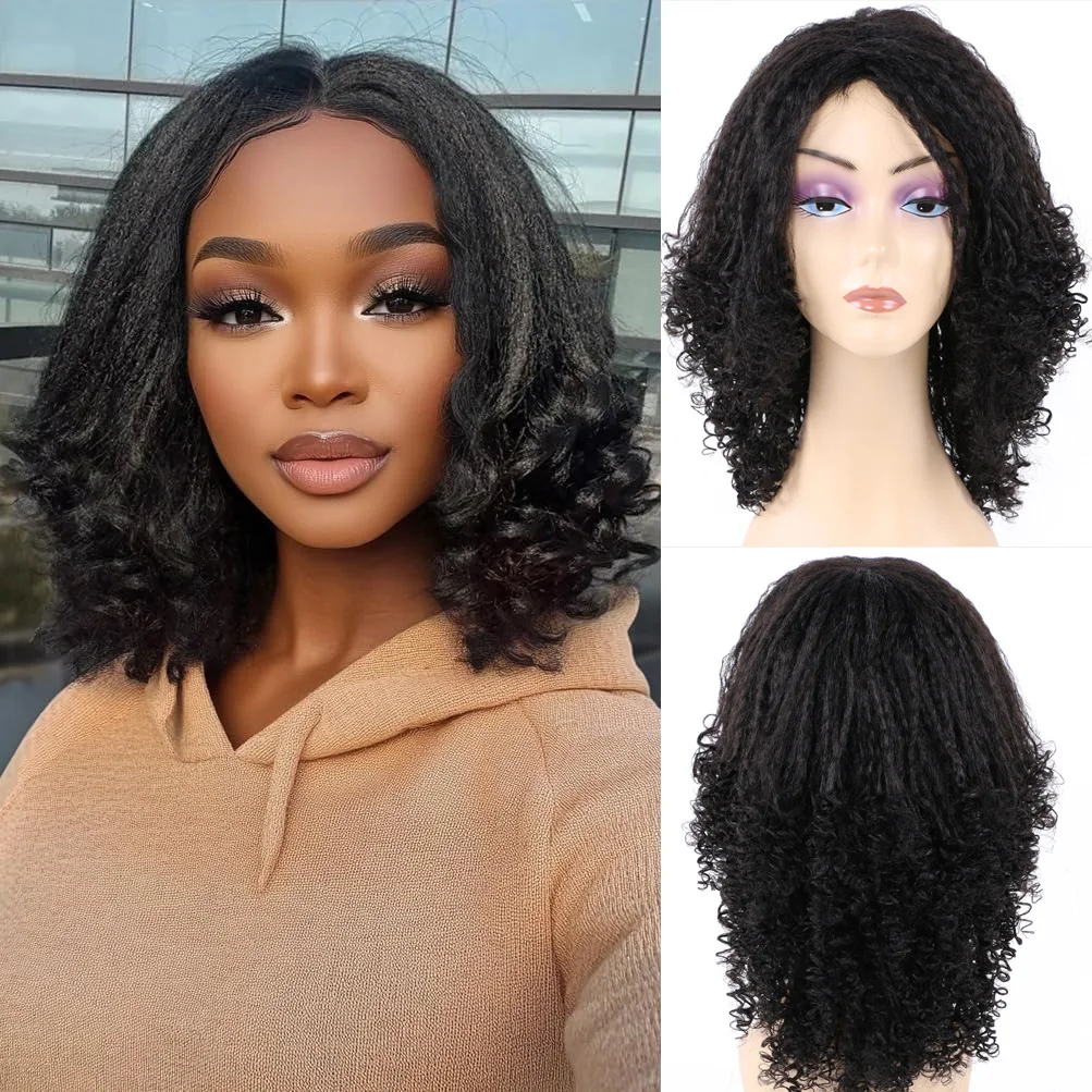 곱슬 끝이 있는 합성 곱슬 스트레이트 가발, 금발 갈색 짧은 야키 곱슬 가발, 흑인 여성 패션 DIY 헤어 스타일용 루즈 컬..