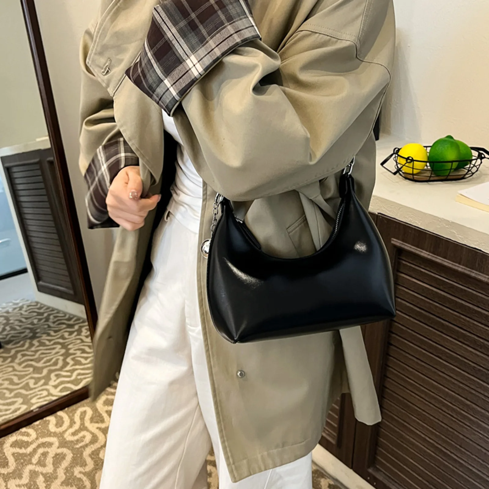 Crescent Handbag Trendy Hobo Bag with Zipper Crossbody Bag Underarm Bag for Women Work Shopping Travel