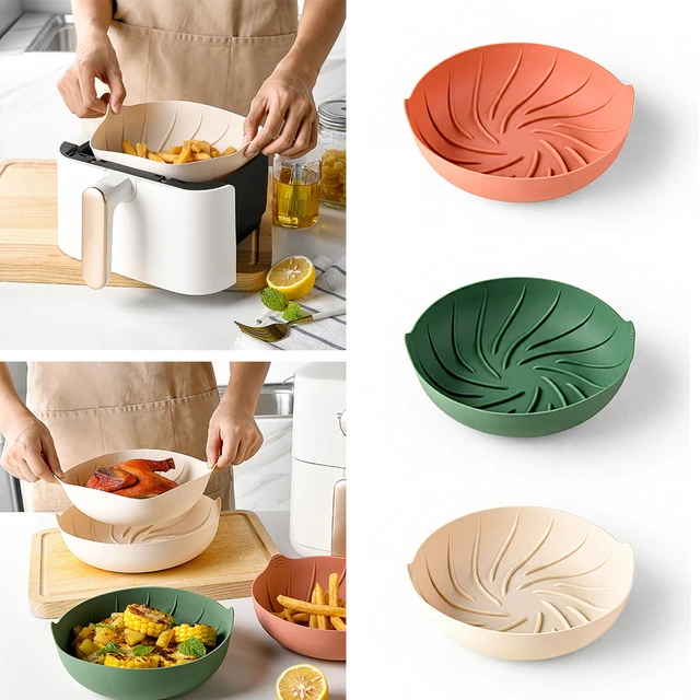 Air Fryer Silicone Pot Oven Baking Tray Basket Mat Grill Pan Accessories  Round