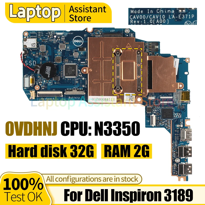 

For Dell Inspiron 3189 Mainboard LA-E371P 0VDHNJ SR2Z7 N3350 RAM 2G SSD 32G 100％ test Notebook Motherboard