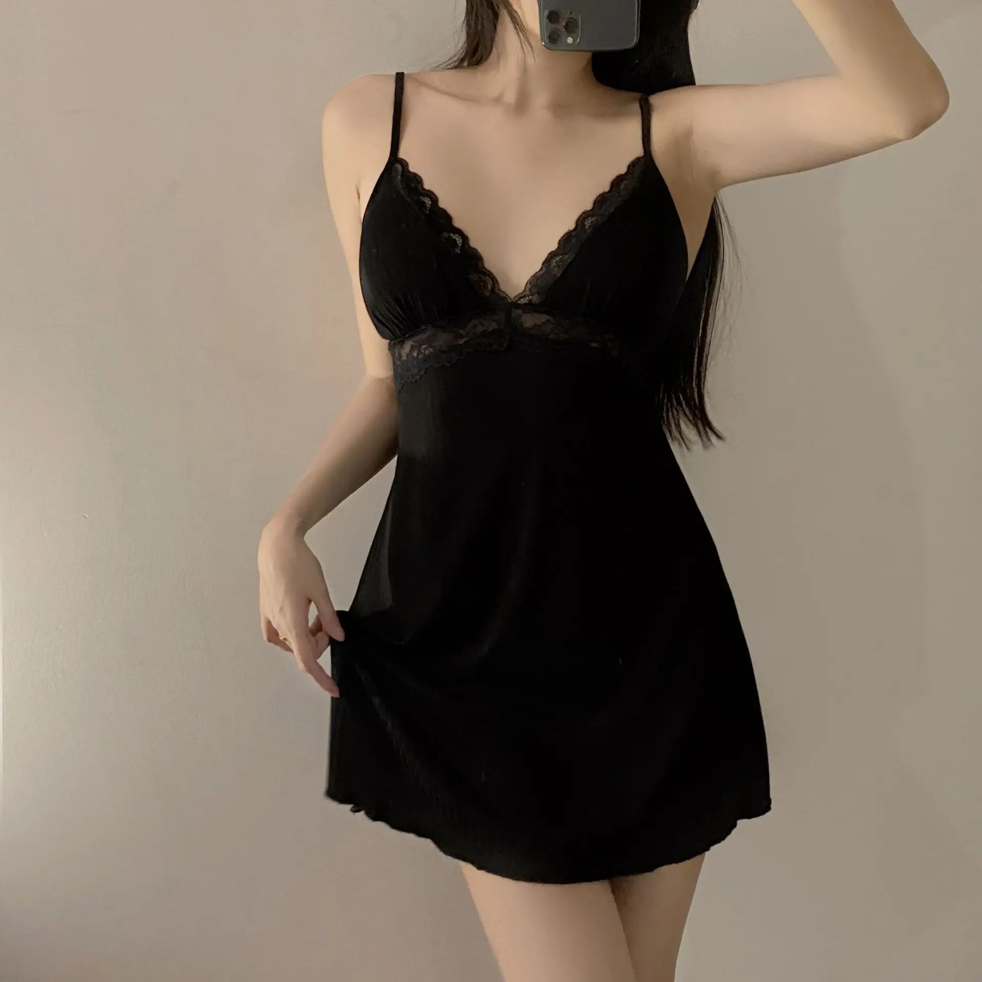여성을위한 섹시한 스파게티 스트랩 잠옷 미니 Nightdress Chemise Sleepwear 봄 여름 모달 홈 드레싱 가운 Loungewear