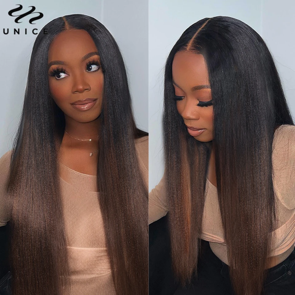 Chestnut Brown Yaki Straight V Part Wig