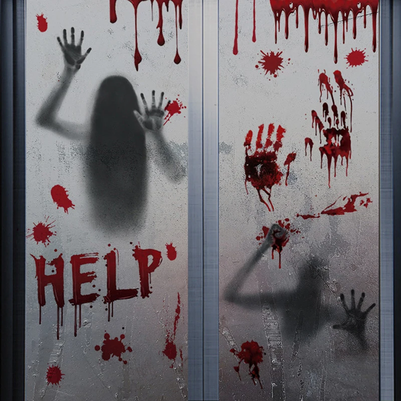 Wall stickers Female ghost wall decal Halloween decor Halloween stickers horror blood hand print door stickers window bathroom shadow glass