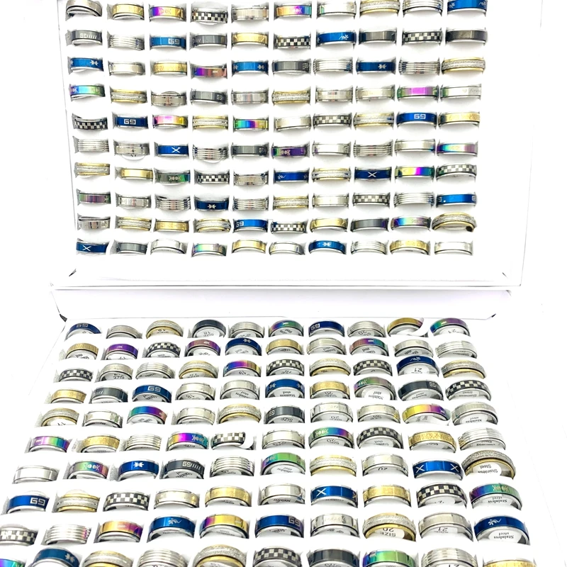 

Wholesale 100pcs/Lot Stainless Steel Spin Rings For Men Women Mix Patterns Fashion Jewelry Finger Accessories Party Gift Spinner