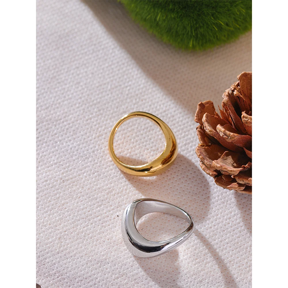 2025 Fashion Style Minimally smooth metal geometry YHPUP stainless steel ring, waterproof, polyvinyl chloride coating, artificial_voghion.com