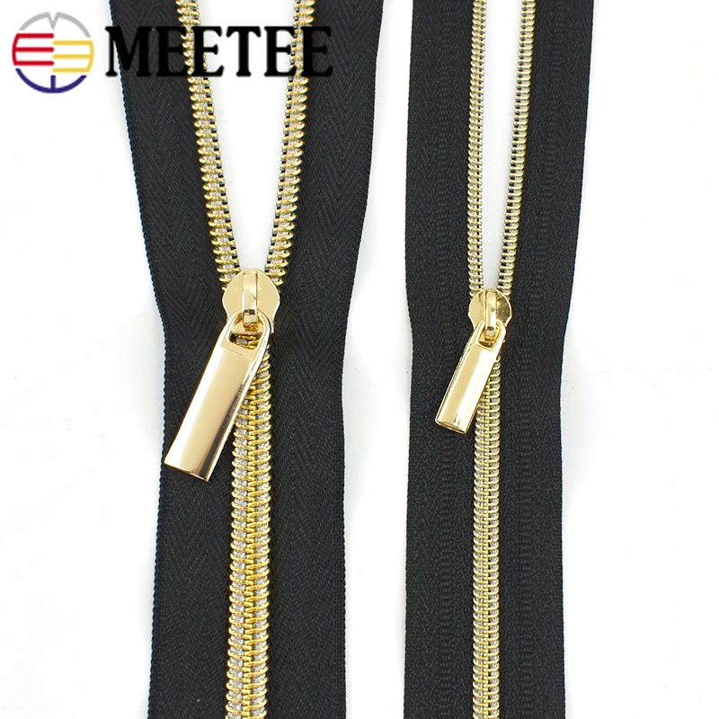 

10Meters Gold Nylon Zipper Tape 3# 5# Continuous Decorative Zip Coil with Puller Slider Bag Clothes Jacket Sewing Accessories