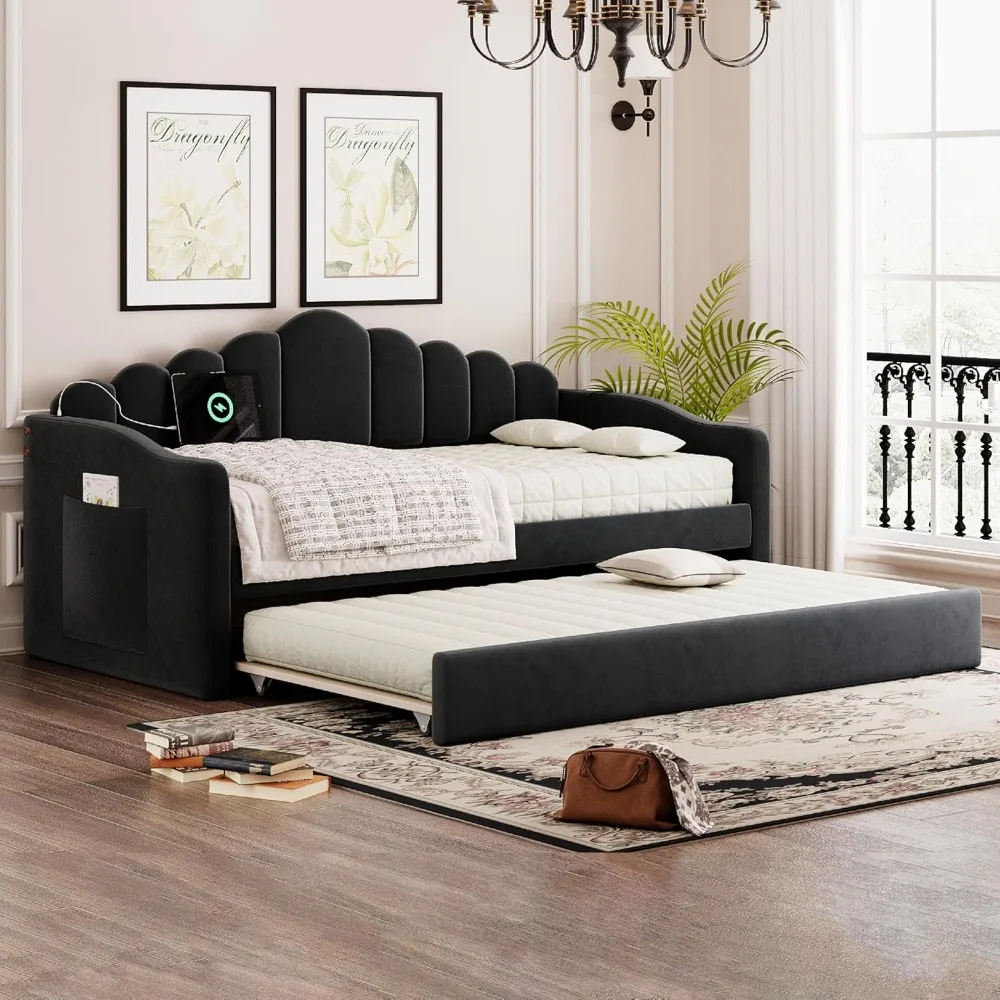 Velvet Twin Daybed with Trundle 1