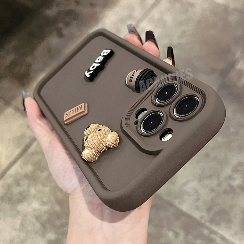 Cute 3D Bear Liquid Silicone Cartoon Soft Phone Case