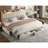 Bed Frame with 4 Storage Drawers, Upholstered Bed Frame and headboard with 2-Tier Shelves,Mattress Foundation with Wooden 3