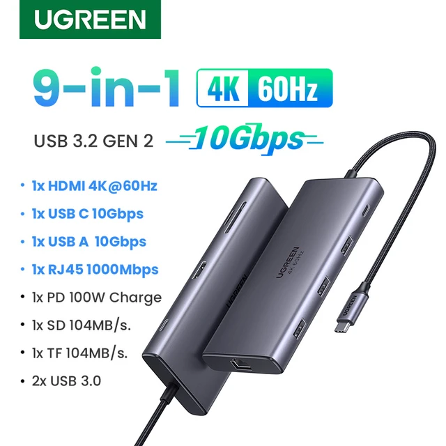 UGREEN Adaptateur Hub USB C HDMI 4K 60Hz PD 100W Recharge Compatible avec  MacBook Pro Air M2 M1 iPad Pro XPS Surface Go Galaxy Tab S8 6 en 1 Dock USB