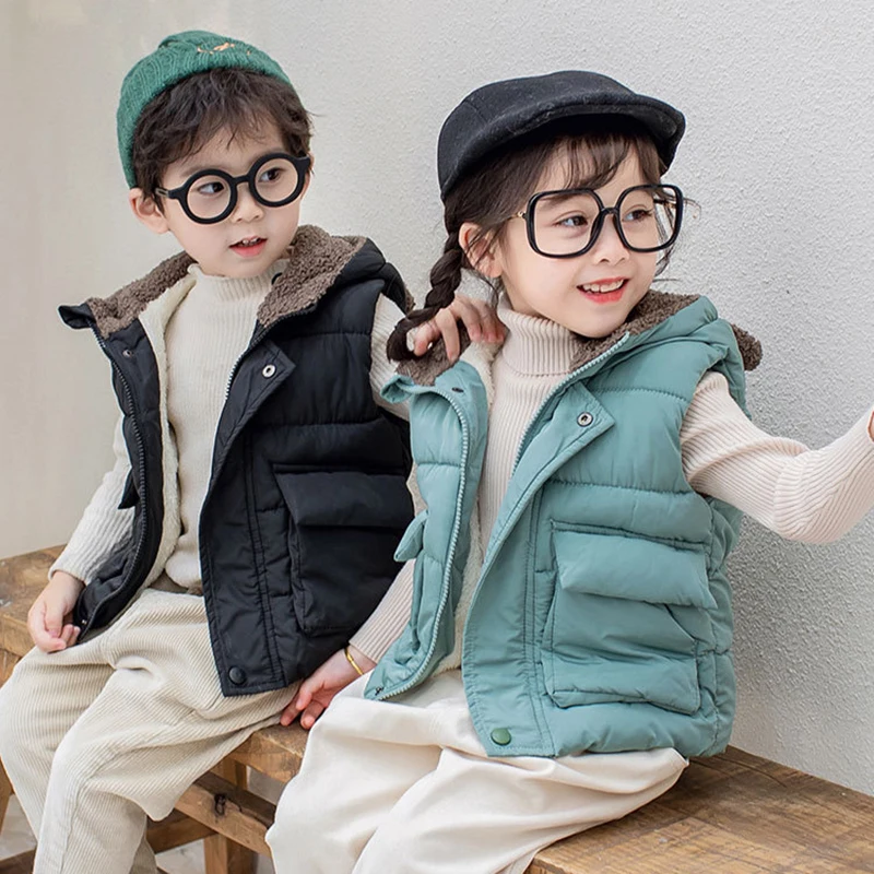 Baby Clothing Boys Girls Woolen Thick Hooded Vest Coat Children Winter Kids Warm Jackets Waistcoat Christmas Costume Outerwear