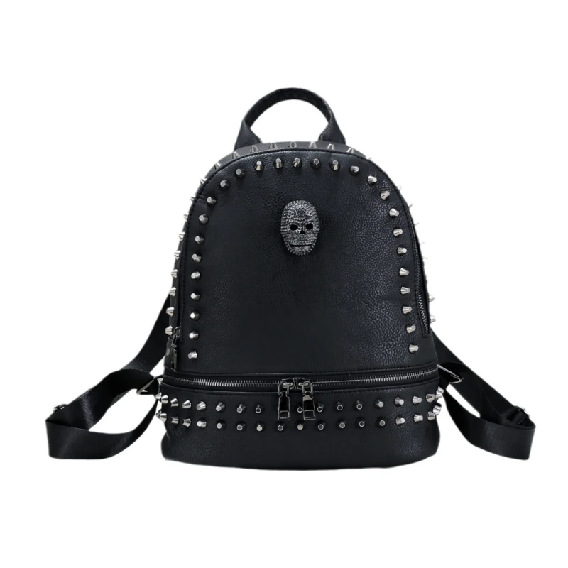 

Rivet Skull Backpack Double Strap Shoulder Bag Bookbags for Girl Student Versatile Rucksack Large Capacity Schoolbags