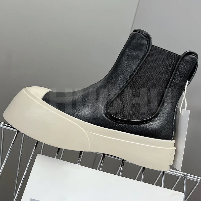 

Women Ankle Boots Spring Autumn Genuine Leather Upper Platform Design Round Toe Thick Bottom Short Boots Fashion Female Shoes