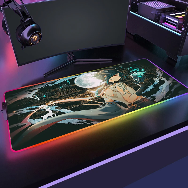 

Genshin Impact RGB Mouse Pad Large Gaming Mause Pad RGB LED Lighting Mousepad Gamer XXL 40X90CM Computer Keyboard Desk Mat Pads