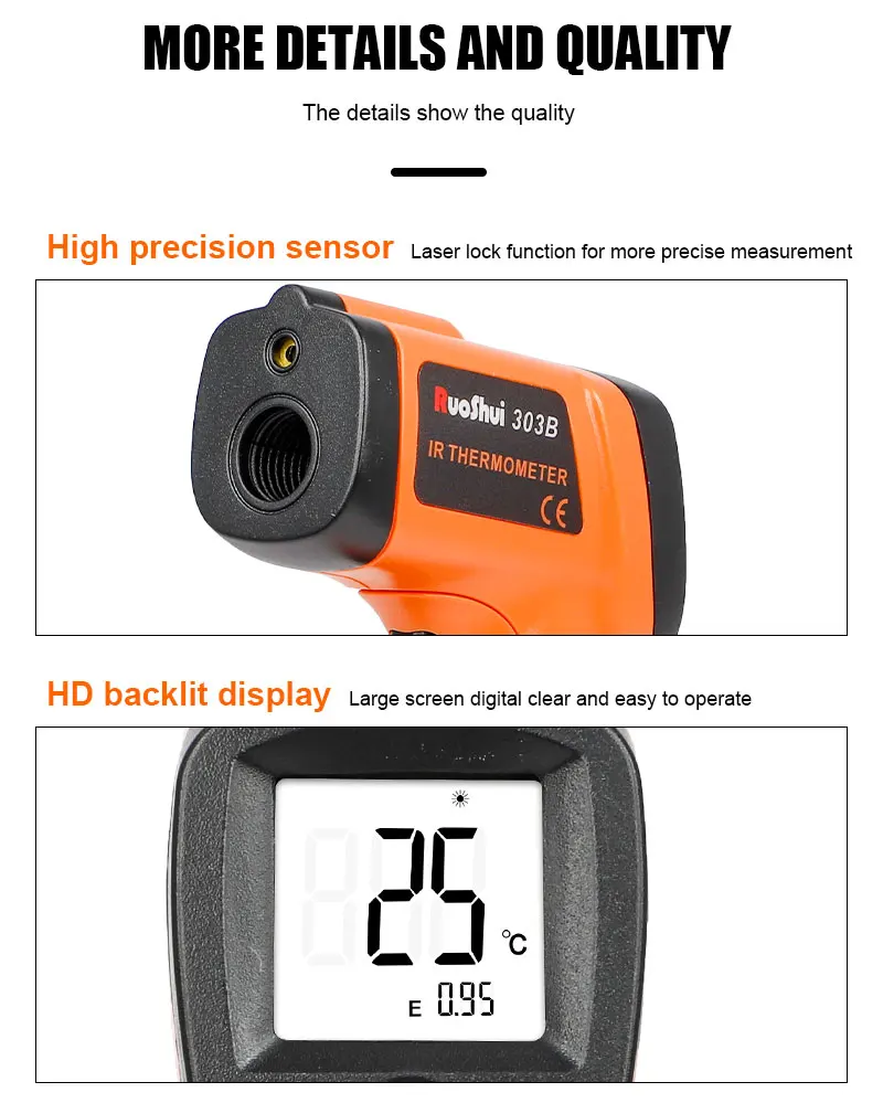 Infrared Thermometer Gun 12:1, -58 to 1102F