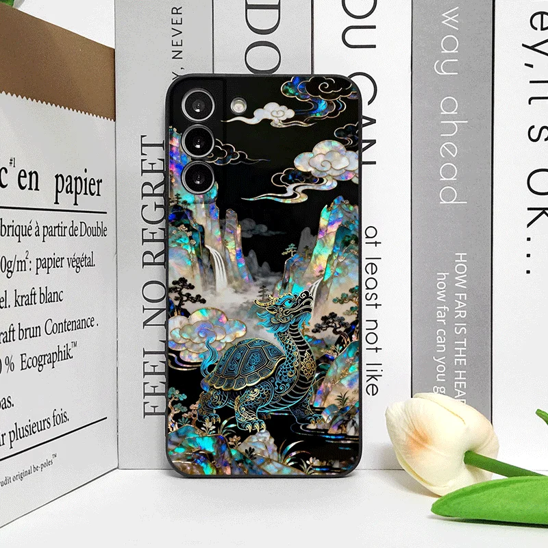 Chinese-Style Dragon Leopard Marble Texture Phone Case - Elegant Soft Cover