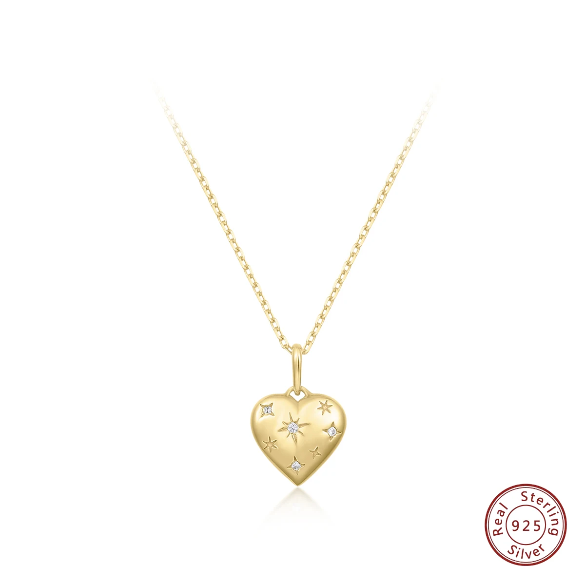 

Fine Jewelry Heart Pendant Zircon Necklace Lovers 14k Gold Plated 925 Sterling Silver Clavicle Chain Female Valentine'S Day Gift