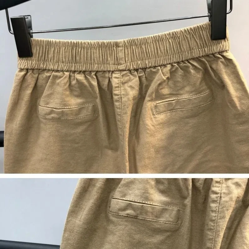 Korean Elasticized Summer Women's 2024 New Patchwork Button Pocket Fashion Solid Color Loose All-match Casual Sports Shorts