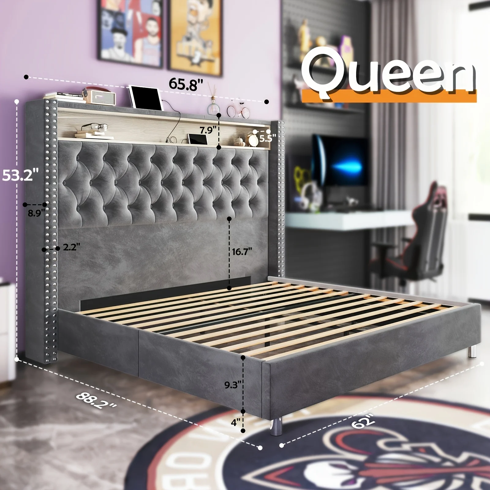 LED Upholstered Bed Frame 5