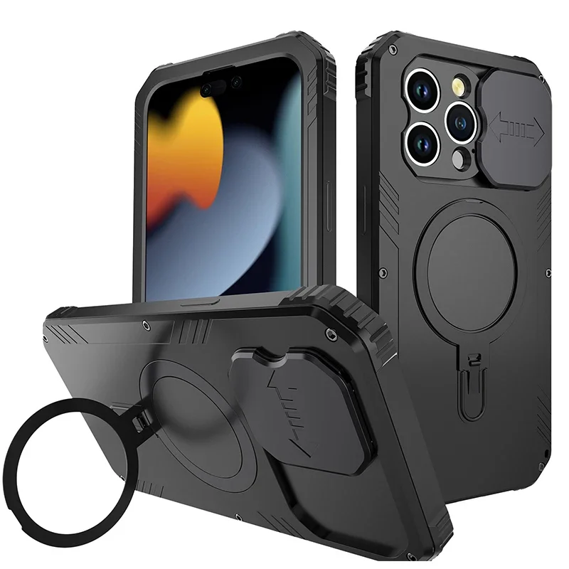 

Для iPhone 15 Pro Max 15 Pro Чехол для телефона Трехзащитная защита объектива Магнитный кронштейн Металлический чехол для защиты от ударов и износа
